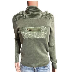 Weekends off long sleeve cowl ribbed olive pullover top sweater M